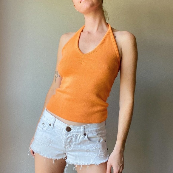 Vintage 90s/Y2K No Boundaries Orange Knit Halter Tank Top - Picture 1 of 6